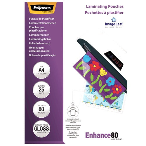 Fellowes 5396205 Folie pentru laminat A4 80 microni 25 buc/set, 077511539626 10077511539623