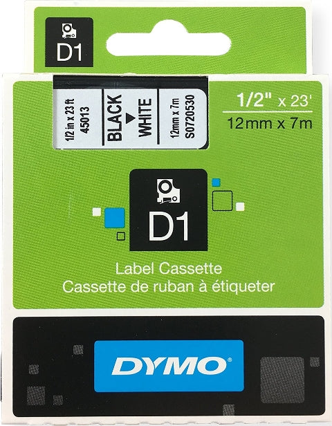 DYMO S0720530 D1 Standard Tape 12mm x 7m, Black on White, 5411313450133 5411313450638