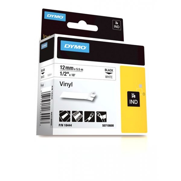 DYMO 18444 ID1 Caseta vinil color 12mm x 5.5m, negru/alb, 07170118444 071701184443