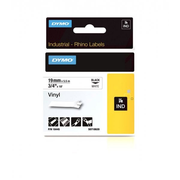 DYMO 18445 ID1 Caseta vinil color 19mm x 5.5m, negru/alb, 071701184450