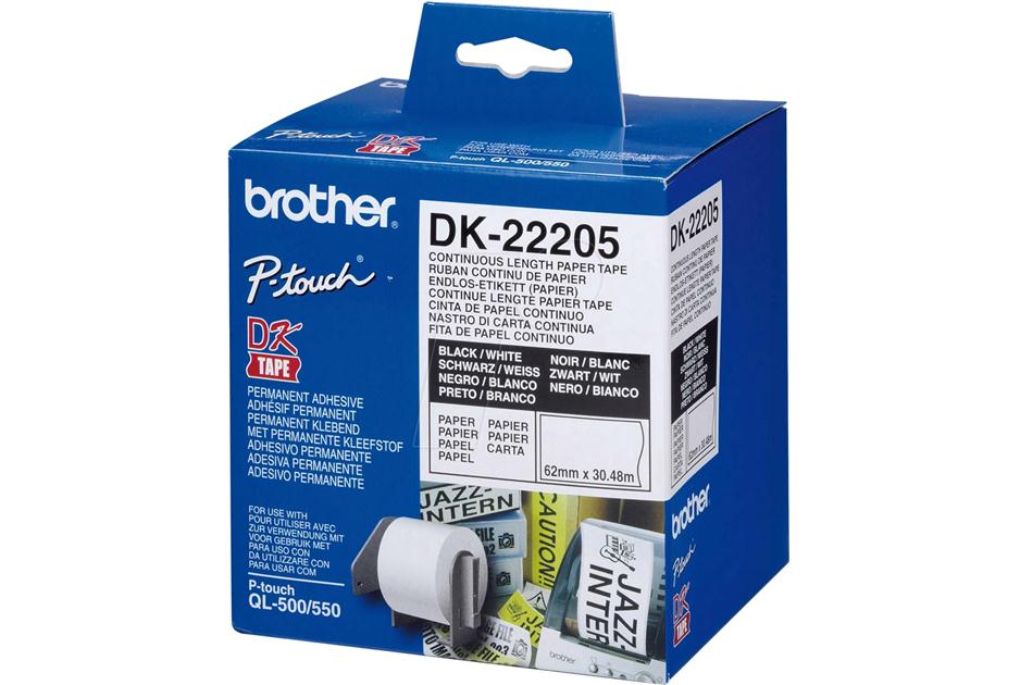 Brother DK22205 DK-22205 Banda continua de hartie 62 mm x 30,48 m, negru/alb, 4977766628198