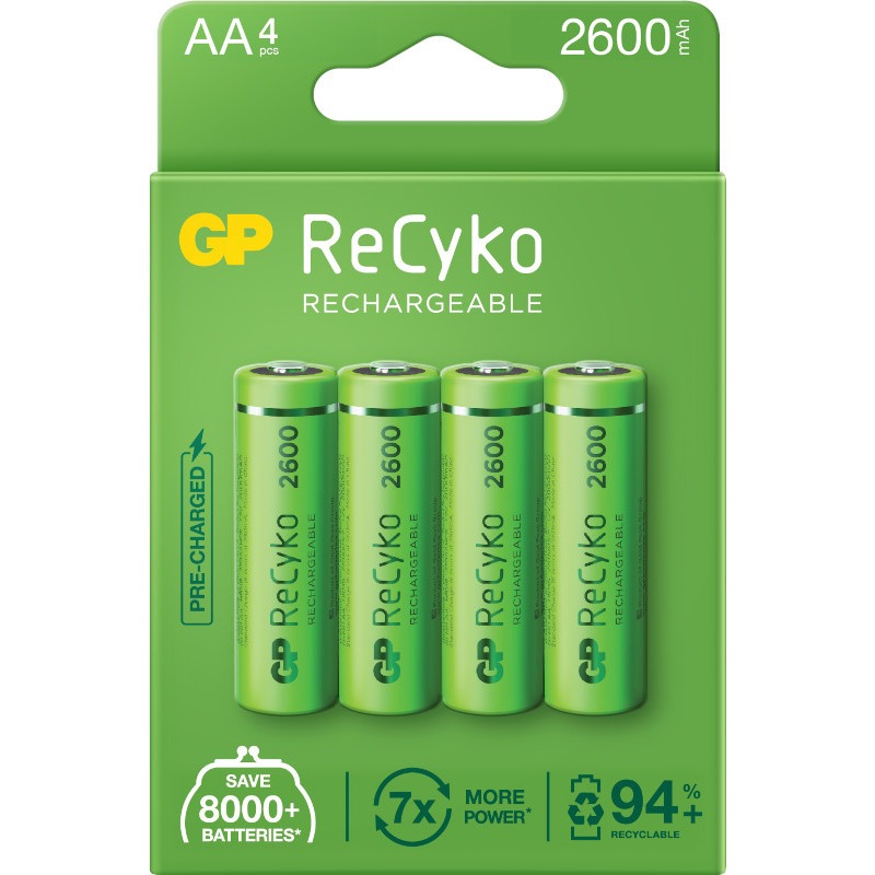 GP Batteries GPRHC272E001 Set 4 acumulatori R6 AA NiMH RecykoPro+ 2500mAh ready to use, 4891199069918 4891199186400