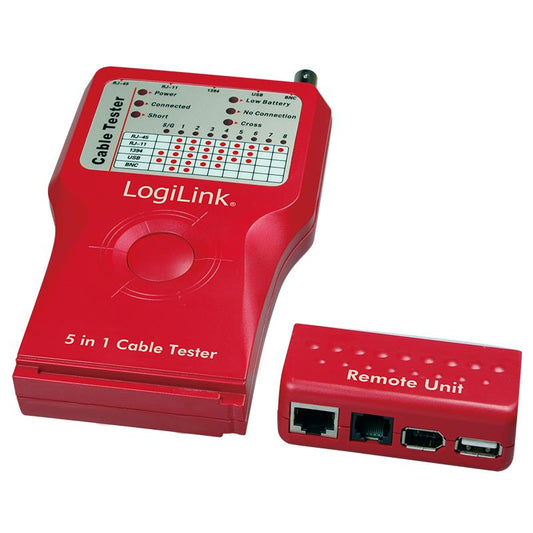 LogiLink WZ0014 Tester cablu 5-in-1 (RJ-11, RJ-45, BNC, USB, IEEE1394, 4260113568767