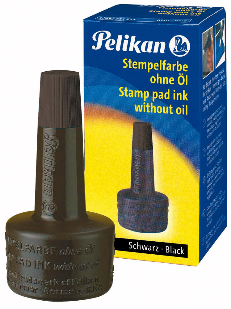 Pelikan 351197 Tus stampile, neuleios, cu aplicator, 28 ml, negru, pentru stampile Colop,Trodat, 4012700351197