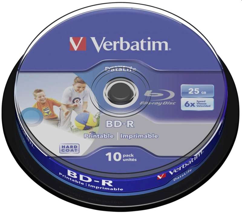 Verbatim 43804 Set 10, Blu-ray Disc BD-R SL Datalife 25GB, 6x, Wide Inkjet Printable, 023942438045