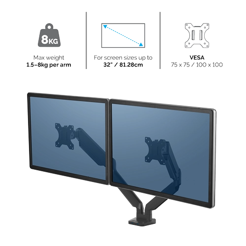 Fellowes 8042501 Platinum Series Dual Monitor Arm Black brat dublu pentru monitor, 50043859716963