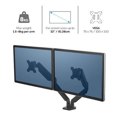 Fellowes 8042501 Platinum Series Dual Monitor Arm Black brat dublu pentru monitor, 50043859716963