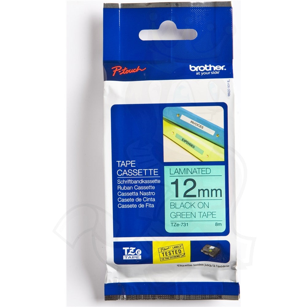 Brother TZE731 TZE-731 Banda laminata negru pe verde, 12mm/8m, 4977766691352