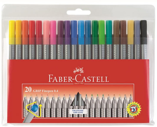 Faber-Castell FC151620 Set 20 liner 0.4mm Grip, forma ergonomica triunghiulara, 4005401516200