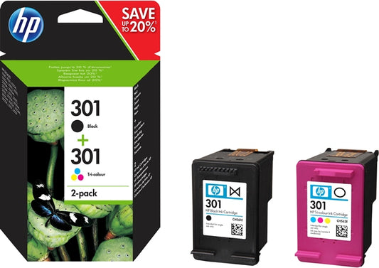 HP N9J72AE Combo pack 2 cartuse No.301, negru si tricolor, Standard Capacity, 889894508898