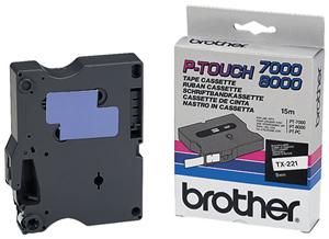 Brother TX221 TX-221 Banda laminata 9mmx15m negru pe alb, 4977766051392