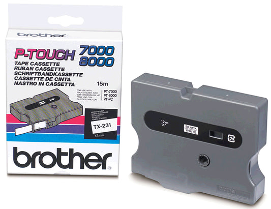 Brother TX231 TX-231 Banda laminata 12mmx15m negru pe alb, 4977766051224