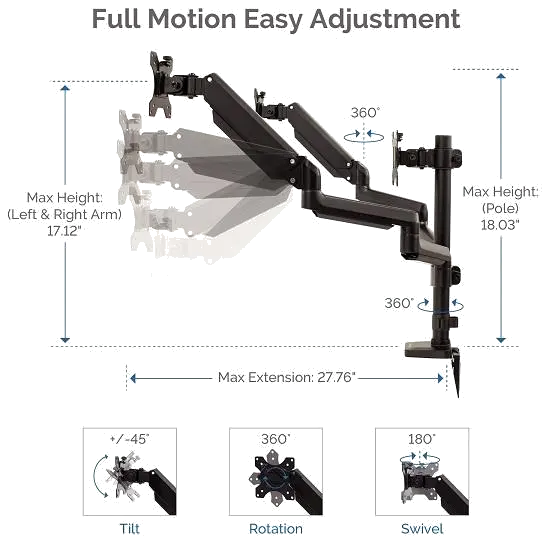 Fellowes 8042601 Platinum Series Triple Monitor Arm Black, 43859716975 50043859716970