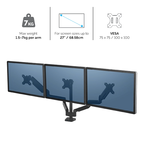 Fellowes 8042601 Platinum Series Triple Monitor Arm Black, 43859716975 50043859716970