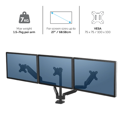 Fellowes 8042601 Platinum Series Triple Monitor Arm Black, 43859716975 50043859716970