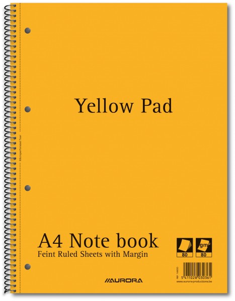 Aurora 14800 Yellow Pad Caiet A4 80 file dictando, hartie galbena, 5411028030361
