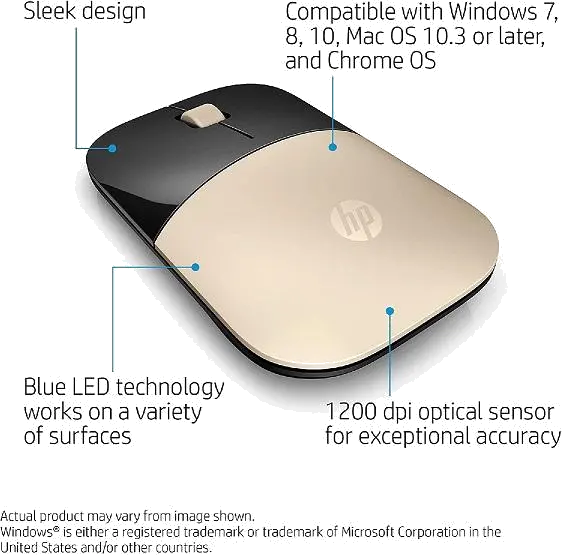 HP X7Q43AA Mouse wireless HP Z3700, gold, 190780030554