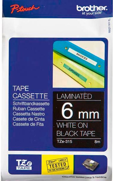 Brother TZE315 TZE-315 Banda laminata alb pe negru, 6mm/8m, 4977766685634