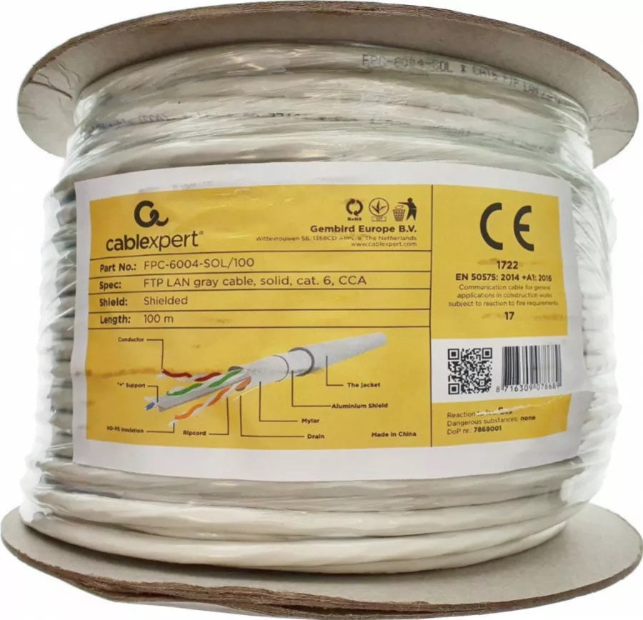 Gembird FPC-6004-SOL/100 Rola cablu de retea FTP, Cat6, Cupru-Aluminiu, Solid, AWG24, rola 100m, 5412810158287