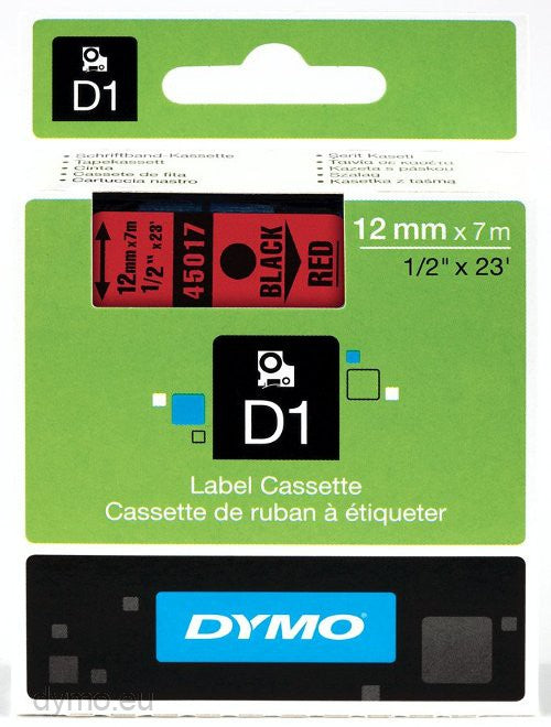 DYMO S0720570 D1 Standard Tape 12mm x 7m, Black on Red, 5411313450676 5411313450171