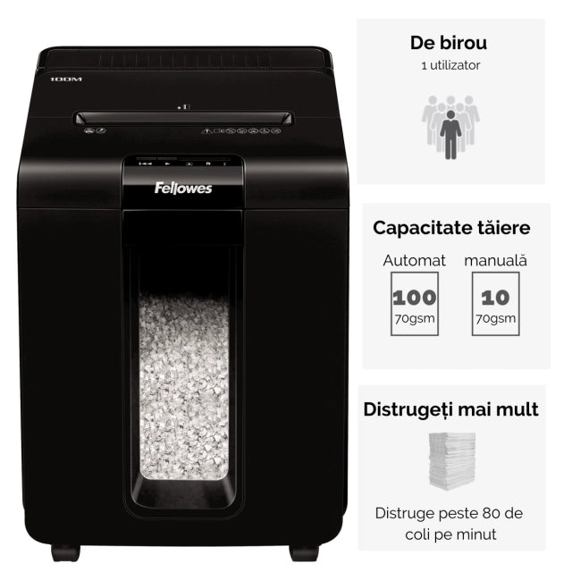 Fellowes 4629201 AutoMax 100M distrugator de documente in particule, ADF 100 coli + 10 coli, P-4, 50043859741859