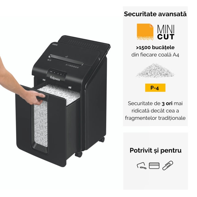 Fellowes 4629201 AutoMax 100M distrugator de documente in particule, ADF 100 coli + 10 coli, P-4, 50043859741859