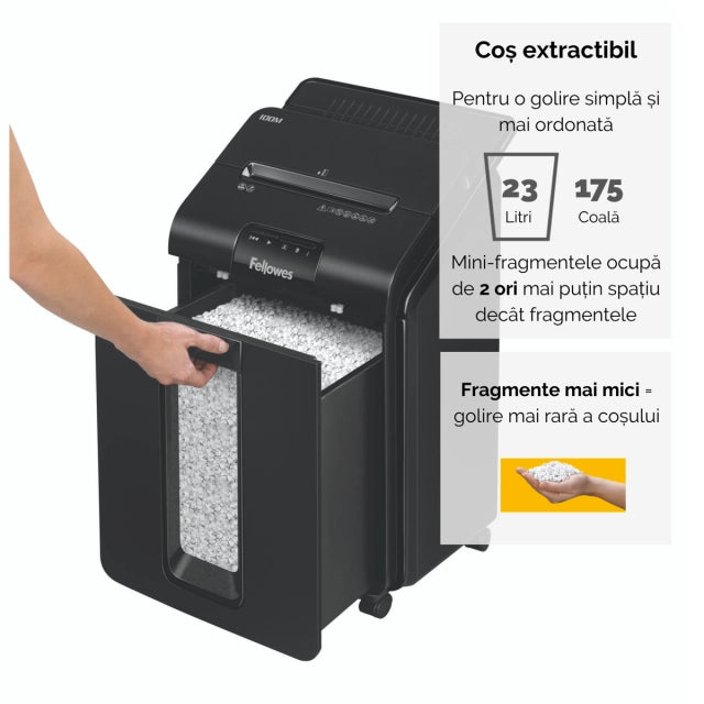 Fellowes 4629201 AutoMax 100M distrugator de documente in particule, ADF 100 coli + 10 coli, P-4, 50043859741859