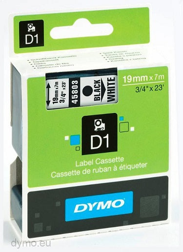 DYMO S0720830 D1 Standard Tape 19mm x 7m, Black on White, 5411313452137