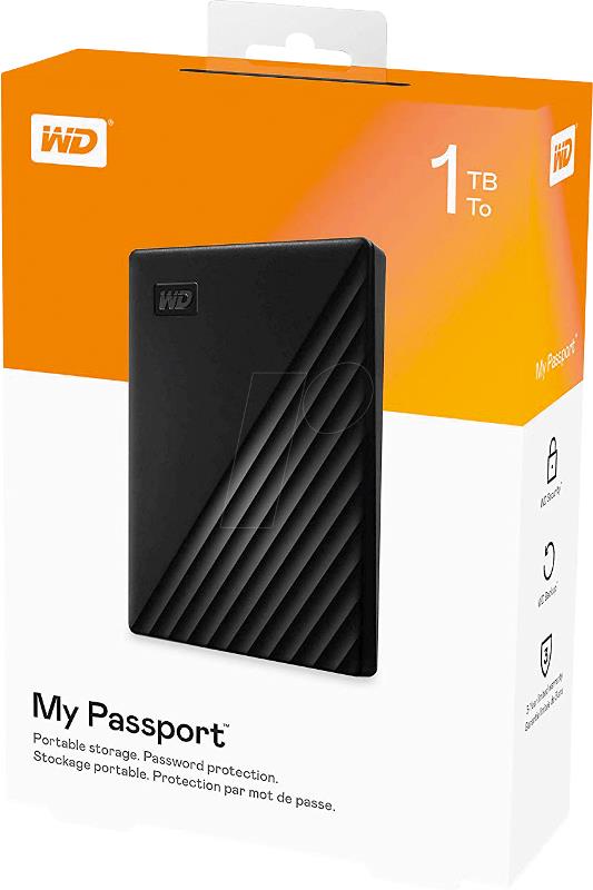 Western Digital WDBYVG0010BBK-WESN My Passport HDD portabil 1TB 2.5inch USB 3.2 slim cripare 256-bit AES negru, 718037869469