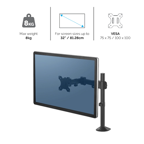 Fellowes 8502501 Reflex Single Monitor Arm brat monitor simplu maxim 32inch si 8 Kg, 43859748471 043859748471