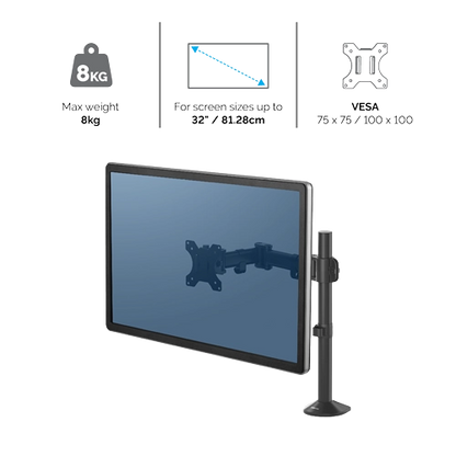 Fellowes 8502501 Reflex Single Monitor Arm brat monitor simplu maxim 32inch si 8 Kg, 43859748471 043859748471