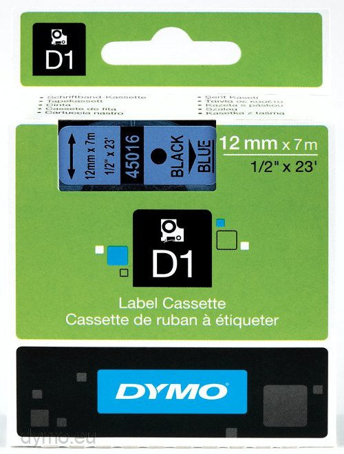DYMO S0720560 D1 Standard Tape 12mm x 7m, Black on Blue, 5411313450669
