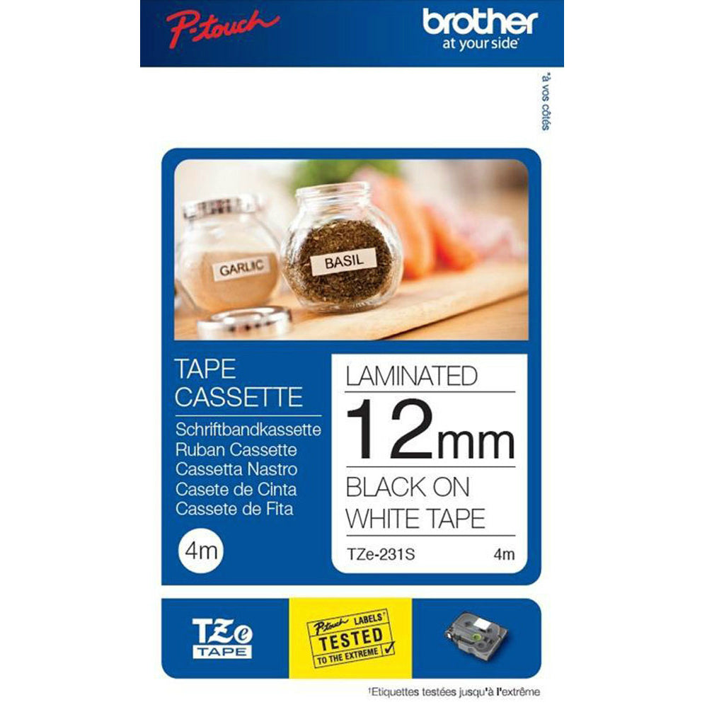 Brother TZE231S2 TZE-231S Banda laminata negru pe alb, 12mm/4m