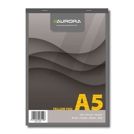 Aurora 2180ST Blocnotes capsat, A5, 80 file, 80g/mp, microperforatii, dictando, hartie galbena, 5411028081196