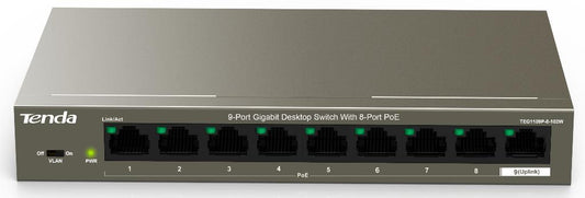 Tenda TEG1109P-8-102W Switch desktop 9 porturi Gigabit, cu 8 porturi PoE, 6932849431506