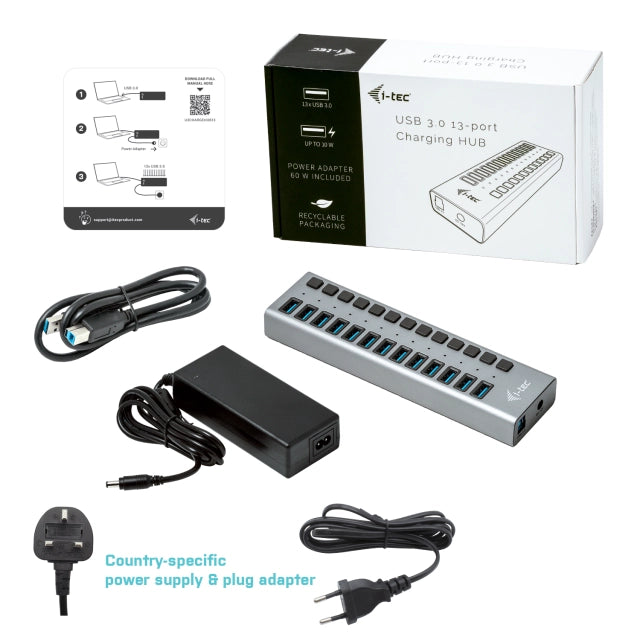 i-Tec U3CHARGEHUB13 USB 3.0 Charging HUB 13 port USB 3.0 + Adaptor de alimentare 60W, 8595611702952