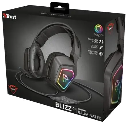 Trust 23191 GXT 450 Blizz RGB casti gaming cu fir sunet 7.1 surround cablu 2m USB, 8713439231915