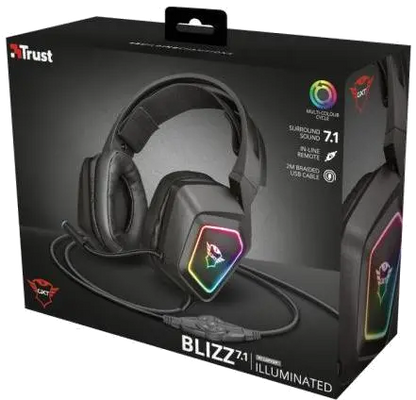 Trust 23191 GXT 450 Blizz RGB casti gaming cu fir sunet 7.1 surround cablu 2m USB, 8713439231915