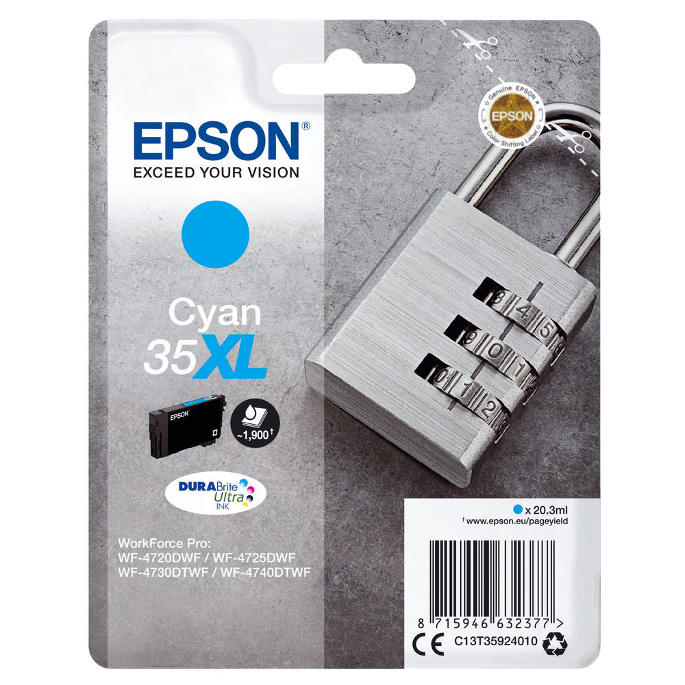 Epson C13T35924010 Cartus cerneala original cyan No. 35XL pentru WF-4720 / 4725 / 4730, 8715946632377