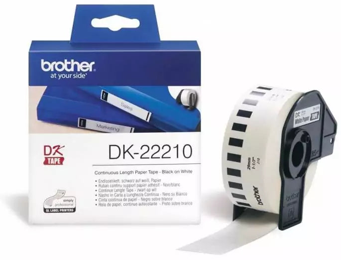 Brother DK22210 DK-22210 Banda continua de hartie 29 mm x 30,48 m, negru/alb, 4977766628181