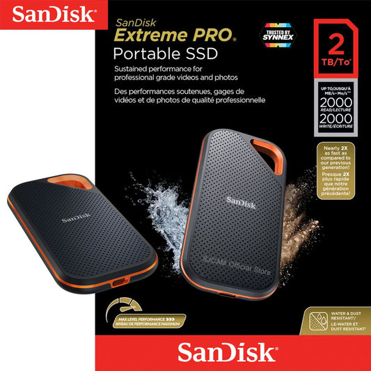 SanDisk SDSSDE81-2T00-G25 Extreme PRO v2 SSD portabil 2TB 2.5inch USB 3.2 Gen2, 2000MB/s IP55, 619659181314