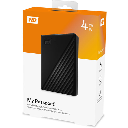 Western Digital WDBPKJ0040BBK-WESN My Passport HDD portabil 4TB 2.5inch USB 3.2 slim cripare 256-bit AES negru, 718037869438