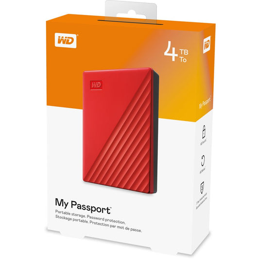 Western Digital WDBPKJ0040BRD-WESN My Passport HDD portabil 4TB 2.5inch USB 3.2 slim cripare 256-bit AES rosu, 718037870236