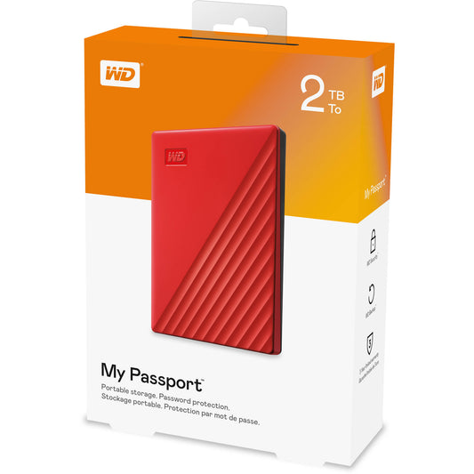 Western Digital WDBYVG0020BRD-WESN My Passport HDD portabil 2TB 2.5inch USB 3.2 slim cripare 256-bit AES rosu, 718037870168
