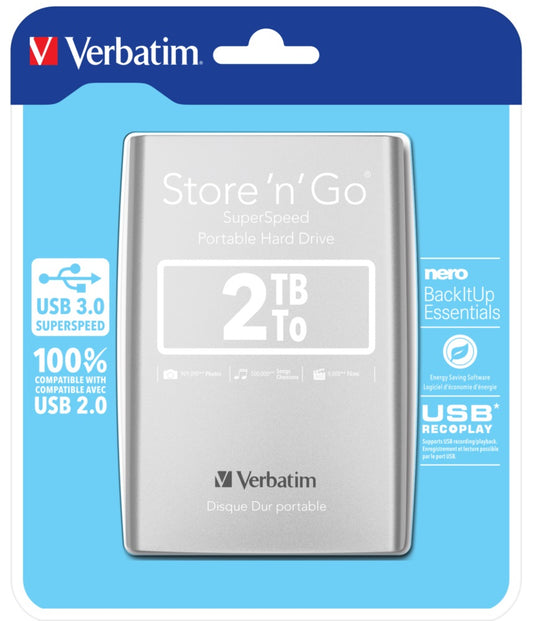 Verbatim 53189 Store n Go HDD portabil 2TB 2.5inch USB 3.0 argintiu