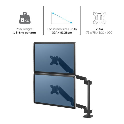 Fellowes 8043401 Platinum Series Dual Stacking Monitor Arm Black, 50043859727976