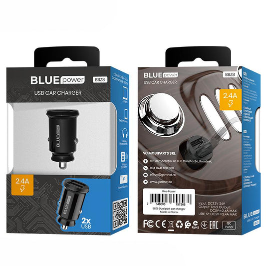 OEM 000007348008757568 Incarcator Auto USB BLUE Power BBZ8, 2 X USB, 2.4 A, Negru, 7348008757568