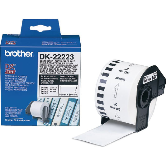 Brother DK22223 Banda continua de hartie 50 mm x 30,48 m, negru/alb, 4977766654982