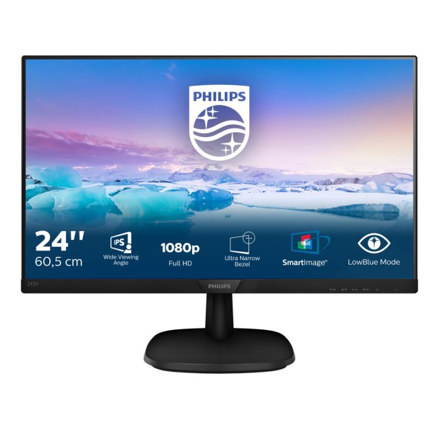 Philips 243V7QDAB/00 Monitor 23.8inch 243V7QDAB/00 Black IPS, 16:9, 1920x1080, 4ms, 250 cd/m2, 8712581742386