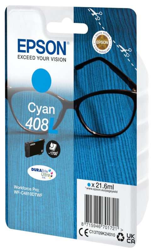 Epson C13T09K24010 Rezerva cerneala cyan originala high capacity No. 408L pentru WF-C4810DTWF, 8715946701721